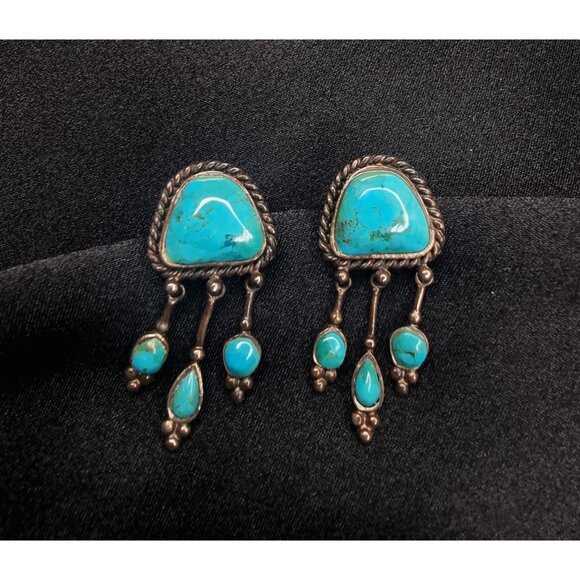 925 Sterling Silver Turquoise Drop Earrings - Picture 1 of 8
